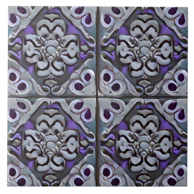 Black Purple & Teal Tuscan Style Simulated Mosaic Tile (Front)