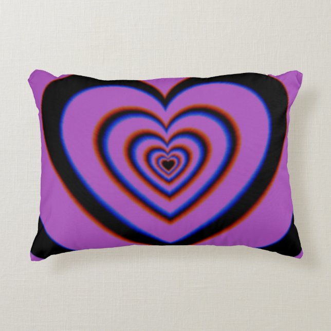 Black Purple Trippy Hypnotic Heart Love Pattern Decorative Cushion (Front)