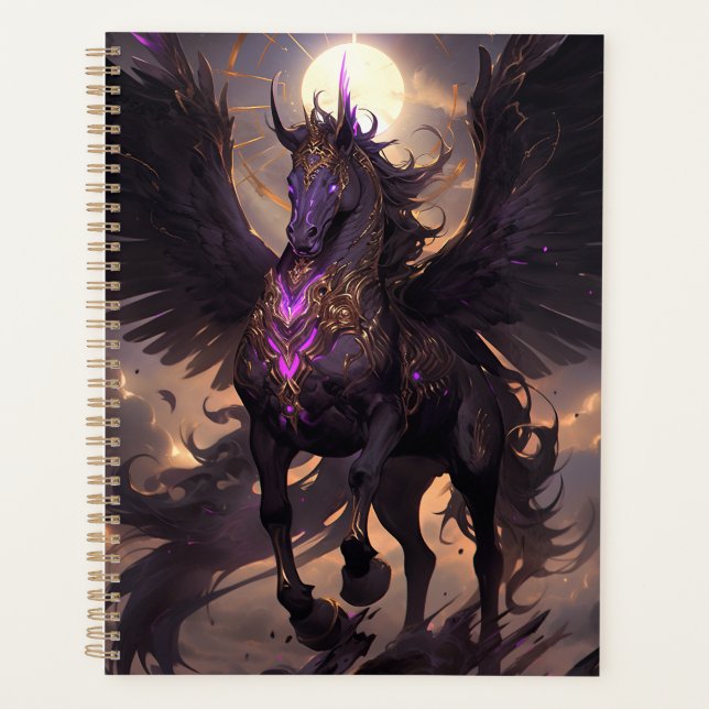 Black Purple Unicorn Fantasy Art Planner (Front)