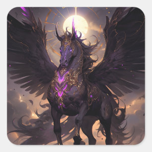 Black Purple Unicorn Fantasy Art Square Sticker