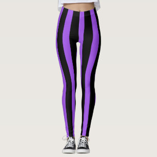 Black & Purple Vertical Stripes Halloween Costume Leggings
