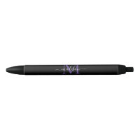 Black Purple Violet Monogram Elegant Script Name