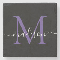 Black Purple Violet Monogram Feminine Script Name