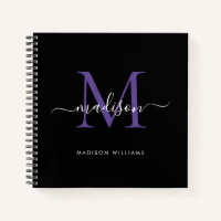 Black Purple Violet Monogram Initial Script Name