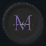 Black Purple Violet Monogram Modern Elegant Script Paper Plate<br><div class="desc">Simple Modern Trendy Black Purple Violet Monogram Modern Feminine Script Name Paper Plate</div>