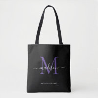 Black Purple Violet Monogram Script Name Initial