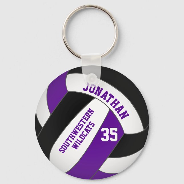 black purple volleyball player and team name key ring (Front)