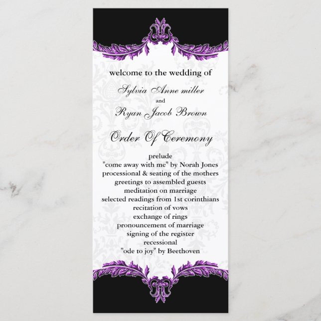 black purple Wedding program Programme (Front)
