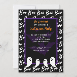 Black purple white boo Halloween ghost  Invitation