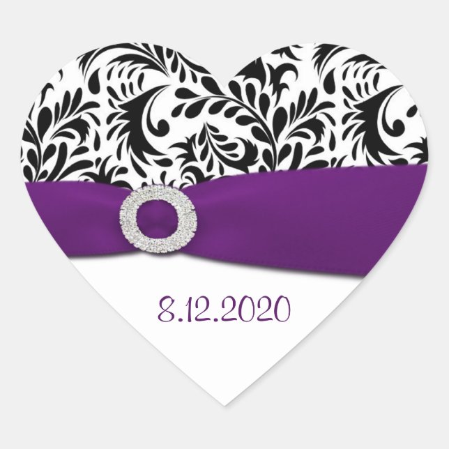 Black Purple & White Damask Envelope Seals (Front)