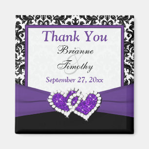 Black, Purple, White Damask Wedding Favor Magnet