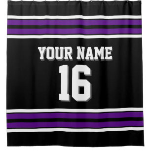 Black Purple White Stripes Sports Jersey Shower Curtain