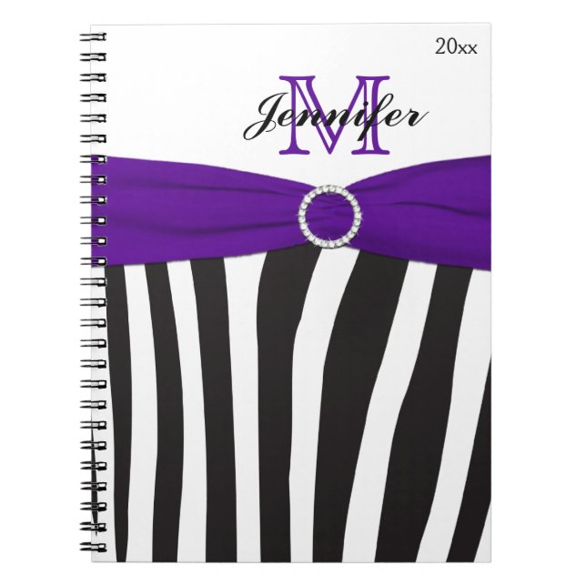 Black Purple White Zebra Striped Notebook (Front)