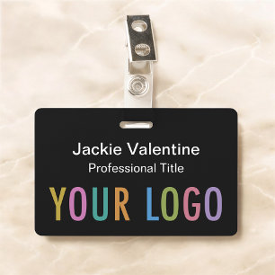 Black PVC Name Badge with Clip Lanyard or Reel ID Badge