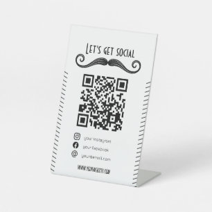 Black QR code barber shop scan me social media Pedestal Sign