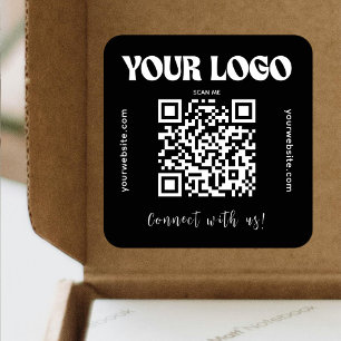 Black QR Code Business Logo Modern Connect Square Sticker