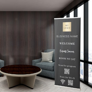 Black QR code business logo seminar room wifi Retractable Banner