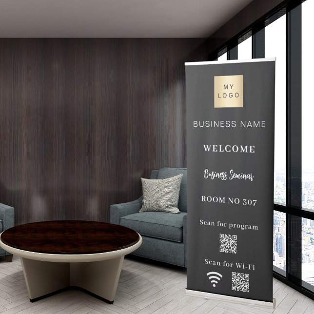Black QR code business logo seminar room wifi Retractable Banner (Creator Uploaded)