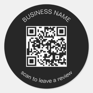 Black QR Code Business Review 5 Star Review Classi Classic Round Sticker