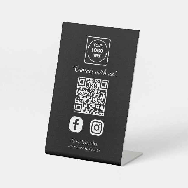 Black QR Code | Connect Social Media Easily Pedestal Sign (Front)
