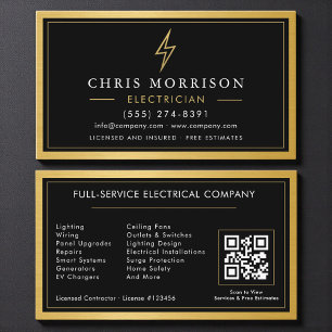 Black QR Code Electrician Electrical Contractor  Business Card