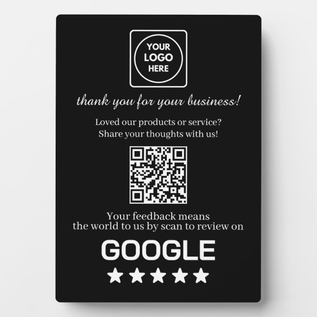 Black QR Code | Google Business Review Display Plaque (Front)