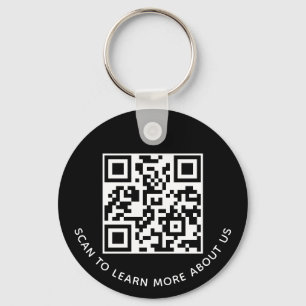 Black QR Code Keychain Custom Logo Round Aluminium