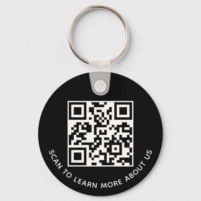 Black QR Code Keychain Custom Logo Round Aluminium (Front)
