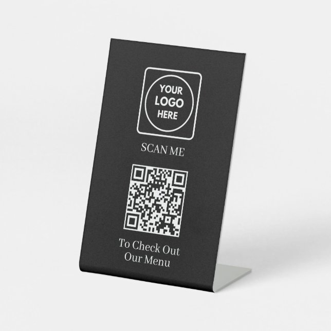 Black QR Code Menu | Modern Contactless Display  Pedestal Sign (Front)