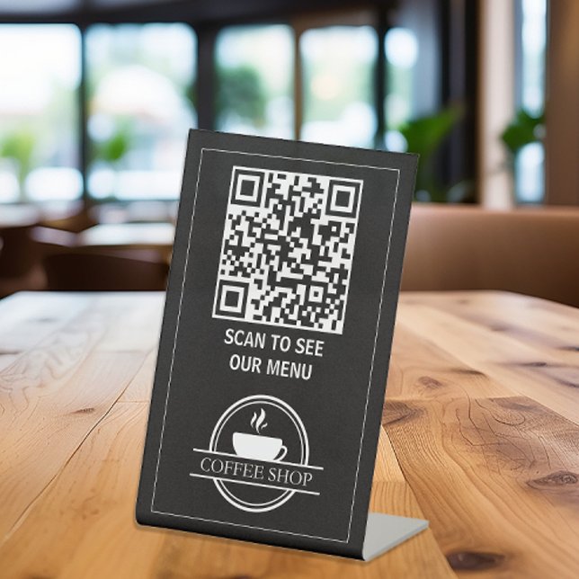 Black QR Code Menu Pedestal Sign (Restaurant Menu QR Code Display Sign)