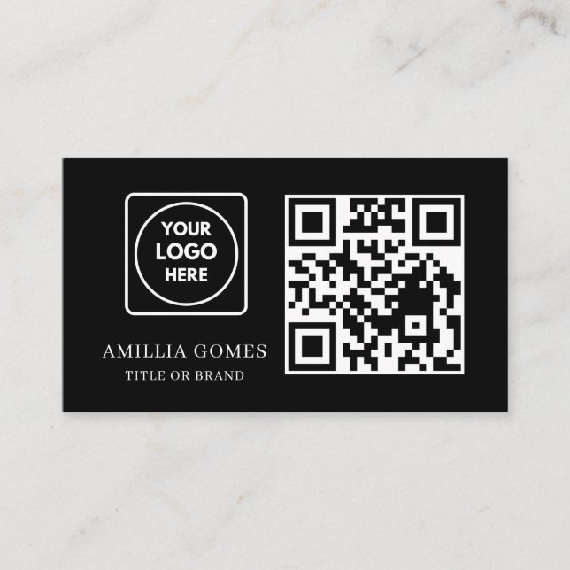 Black QR Code | Minimal Modern Custom Contact  Business Card (Front)