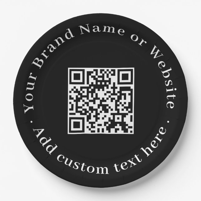 Black QR Code | Modern Corporate Event Design Paper Plate (Front)