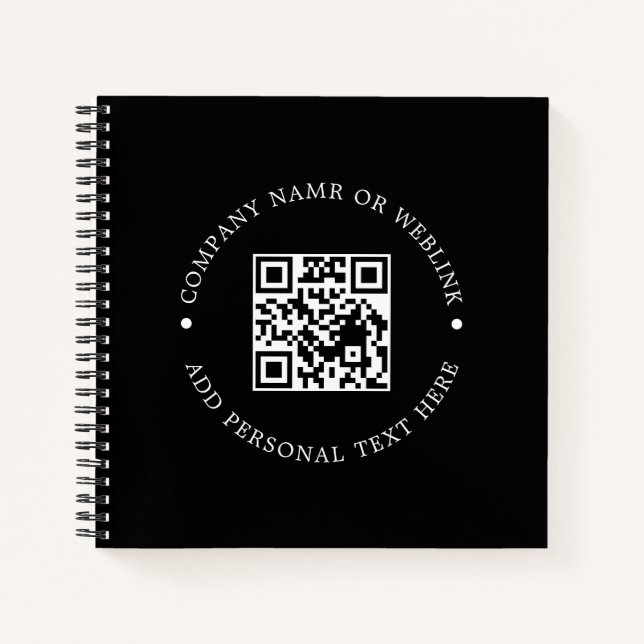 Black QR Code Modern Minimal Business Style Notebook (Front)