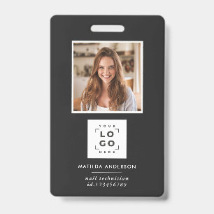 Black QR code modern minimal photo abstract ID Badge