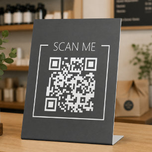 Black QR Code Scan Me Business Pedestal Sign