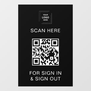 Black QR Code Sign-In Visitor Employee Window  Cling