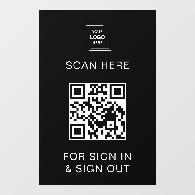 Black QR Code Sign-In Visitor Employee Window  Cling (Sheet)
