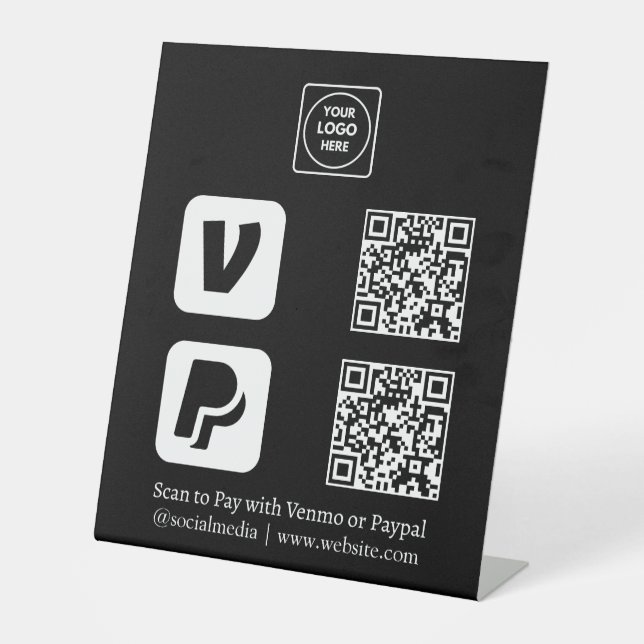 Black QR Code | Venmo & PayPal Scan-to-Pay Logo Pedestal Sign (Front)