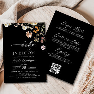 Black QR Code Wildflower Baby in Bloom Shower  Invitation