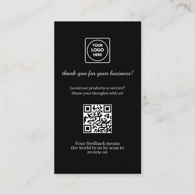 Black QR | Custom Business Feedback Review Link Business Card (Front)