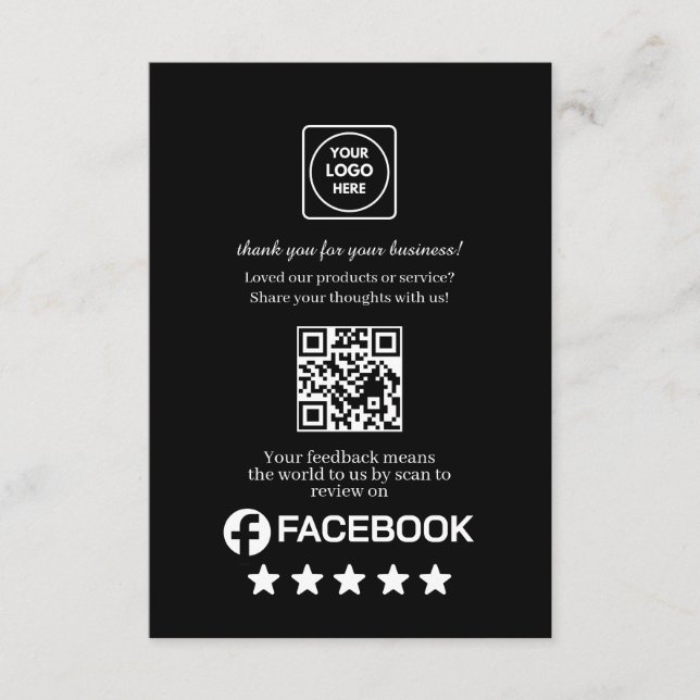 Black QR | Facebook Business Rating Link Enclosure Card (Front)