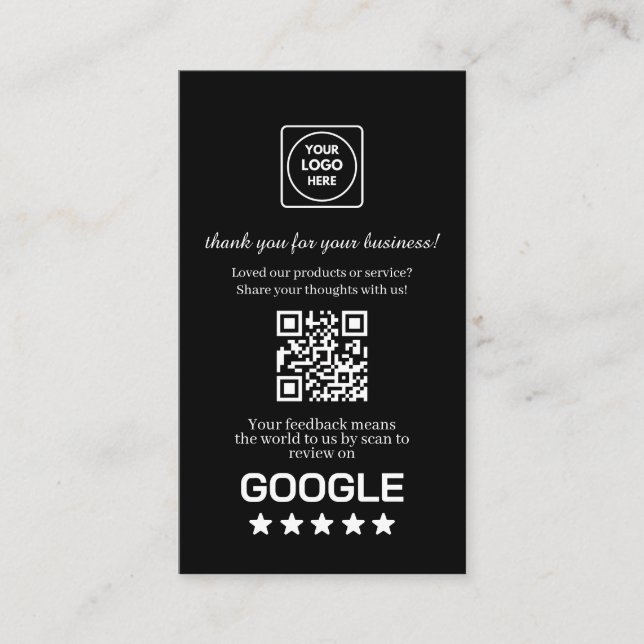 Black QR | Google Reviews Custom Thank You Link Business Card (Front)