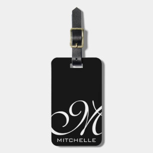 Black QR Script Monogrammed Luggage Tag