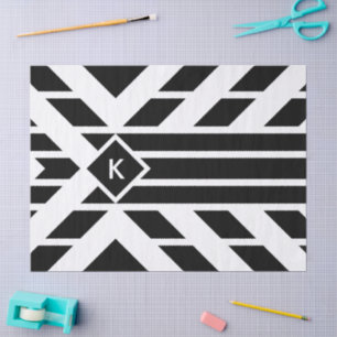Black Quadrilateral Stripes, Monogram Tissue Paper