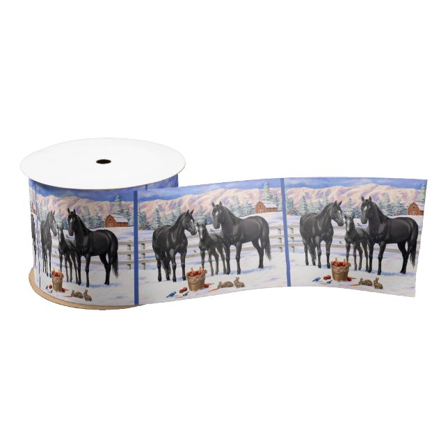 Black Quarter Horses In Snow Satin Ribbon (Spool)