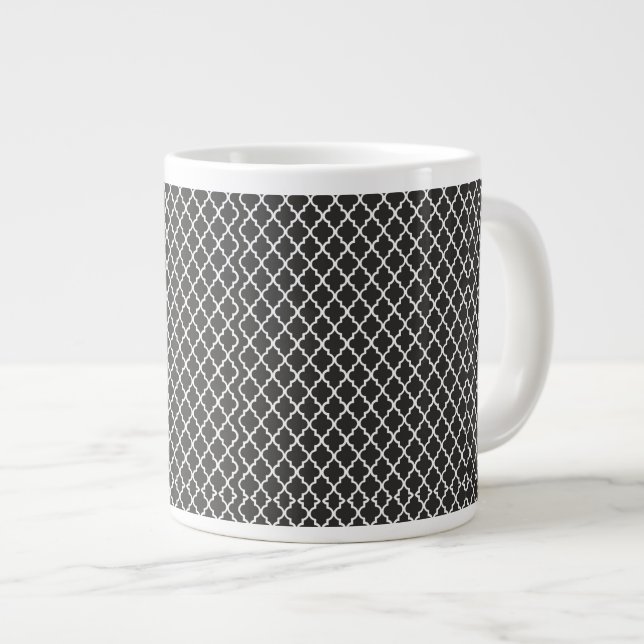 Black Quatrefoil Large Coffee Mug (Front Right)