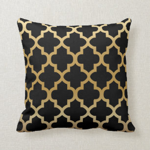 Black Quatrefoil Pattern on Gold Blend Cushion