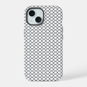 Black Quatrefoil Pattern White Background iPhone 15 Case