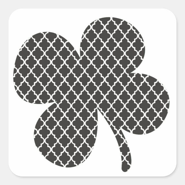 Black Quatrefoil Shamrock Square Sticker (Front)