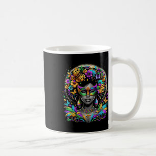 Black Queen Afro African Beads Mask Mardi Gras Car Coffee Mug